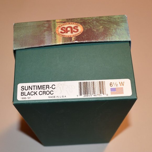 SOLD • SAS Suntimer Black Crocodile Slingback Sandals Embossed Size 6 1/2 W USA - Picture 10 of 11